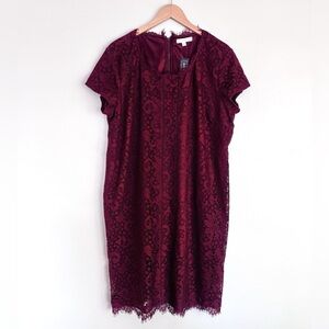 DownEast 2XL Burgundy Lace Knee Length Dress Touch of Luze Maroon Plus Size